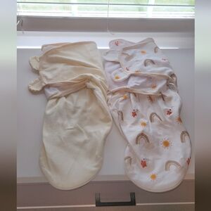 Baby Swaddle Sleep Sack Set in Cream and Rainbow Print
